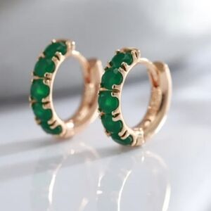 18 KT Gold Over RG Emerald Hoop Earrings